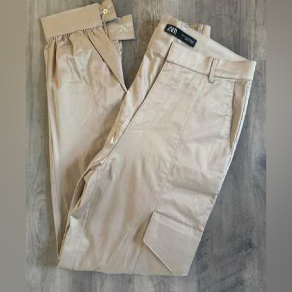Zara Tan Cargo Pants with Modern Silhouette